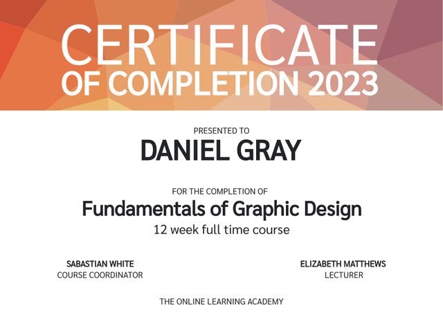 Completion Certificate for Fundamentals of Graphic Design Course 2023 - Download Free Stock Videos Pikwizard.com