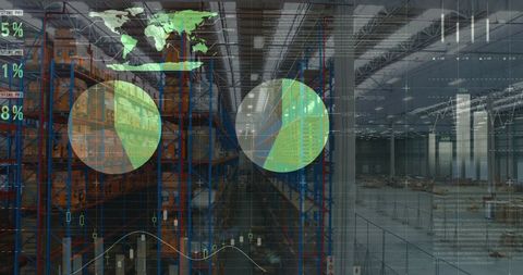 Digital Financial Analytics Overlaying Modern Warehouse