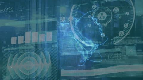 Futuristic Digital Interface with Virtual Human Profile and Data Analysis