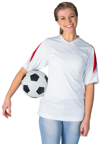 transparent smiling woman holding soccer ball in white jersey - Download Free Stock Videos Pikwizard.com