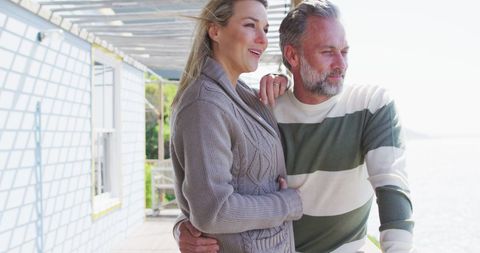 Happy Mature Couple Enjoying Sea View from Terrace - Download Free Stock Images Pikwizard.com