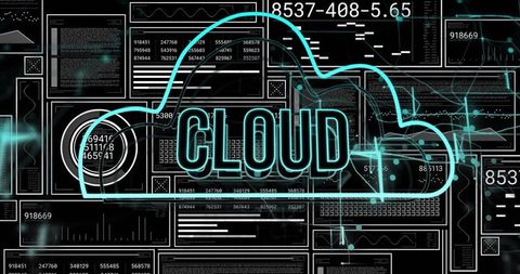 Neon Cloud Icon on Digital Data Interface Visualization