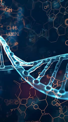 Rotating DNA Helix Revealing Floating Chemical Formulas Vertical Science Video
