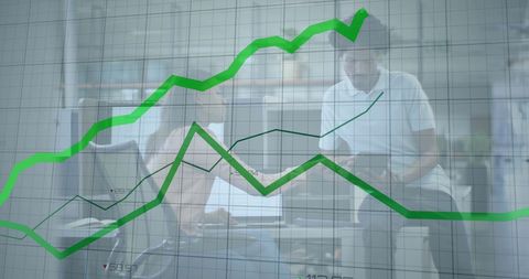 Business solutions concept with colleagues analyzing data trends