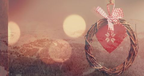 Rustic Christmas Heart Ornament with Winter Landscape in Background - Download Free Stock Images Pikwizard.com