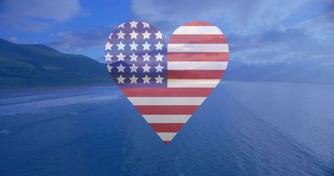 Heart-shaped American Flag Overlay on Serene Beach