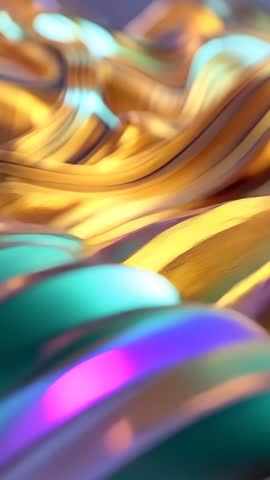 Rippling Metallic Ribbons Looping Vertical Video Reflecting Vibrant Colored Light