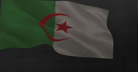 Algerian National Flag Waving with Red Crescent and Star