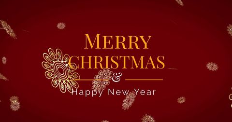 Elegant Christmas and New Year Greeting on Red Background