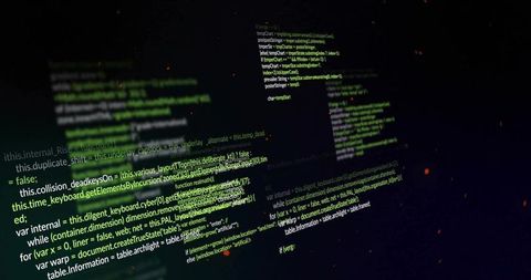 Digital Code Snippets on Dark Background with Cyber Elements