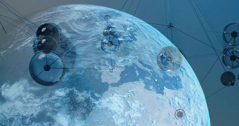 Transparent orbital platform network orbiting earth with tethered satellites and geometric nodes