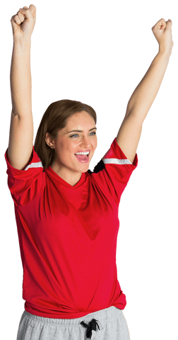 Transparent Joyful Football Fan Raising Arms in Excitement
