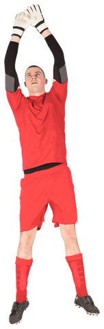 Male Goalkeeper Jumping Catching Soccer Ball Transparent Background