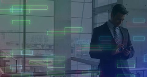 Digital Financial Data Processing with Businessman Using Smartphone