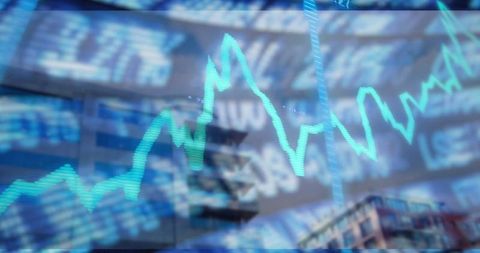 Dynamic line graph overlapping building and ticker symbols