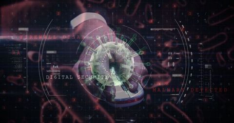 Digital virus threat and cybersecurity warning interface