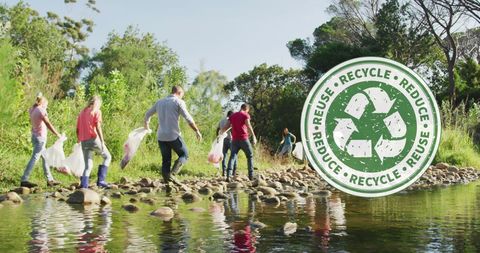 Volunteers Cleaning Natural Landscape with Recycle Logo - Download Free Stock Images Pikwizard.com