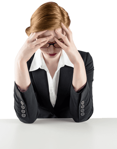 Stressed Redhead Businesswoman with Transparent Background