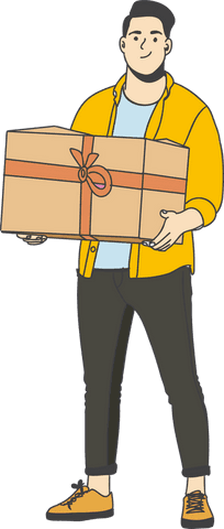 Cheerful Man Presenting Gift Box with Ribbon on Transparent Background