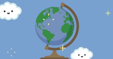 Cute Cartoon Globe with Smiling Clouds on Blue Background - Download Free Stock Images Pikwizard.com