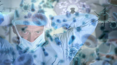Surgeon and Virus Cells Overlapping in Hospital Environment