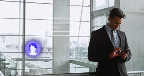 Caucasian Businessman Using Smartphone in Modern Office Environment