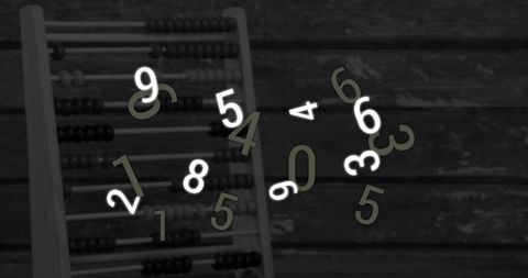 Floating numbers with vintage abacus in background
