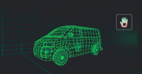 3D Wireframe Van Representing Electric Vehicle Innovation
