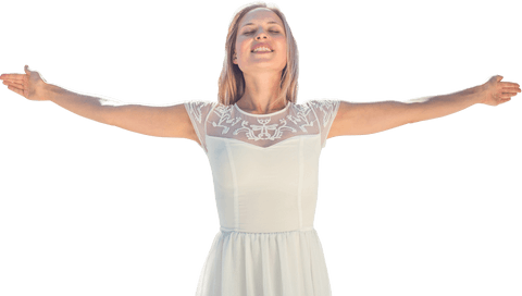 Joyful Caucasian Woman Embracing Freedom or Happiness on Transparent Background
