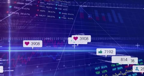 Financial Dashboard with Engagement Icons on Growth Charts