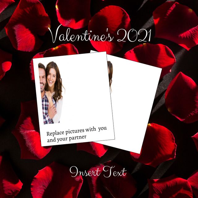 Valentine's Day Card Template with Rose Petals Background and Photo Frames - Download Free Stock Templates Pikwizard.com