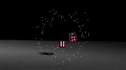 Animated Sparkling Dice in Motion on Dark Table