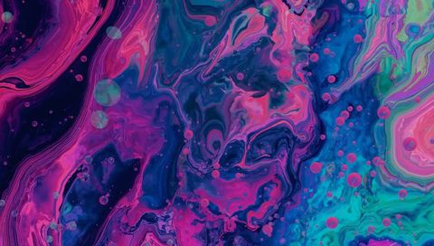 Vibrant Neon Marble Fluid Art with Pink Teal Indigo Swirls and Glossy Droplets for Design