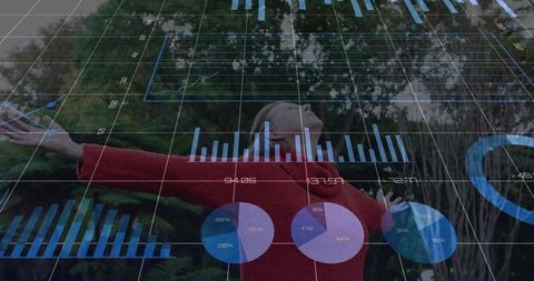 Woman Embracing Data Visualization Outdoors With Joyful Expression