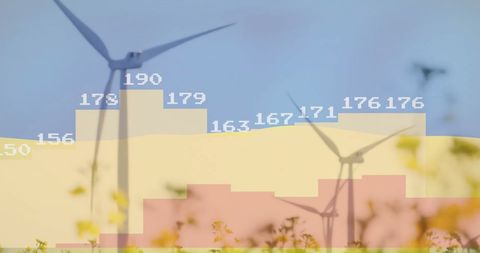 Wind Turbines and Digital Data Overlay with Ukraine Flag Background - Download Free Stock Images Pikwizard.com