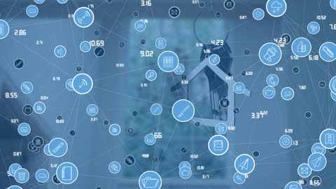 Network Connections with House Key in Background Symbolizing Real Estate and Technology