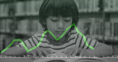 Young Student Analyzing Financial Growth Charts in Digital Interface