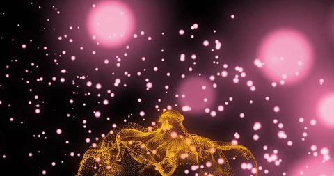 Abstract Glowing Mesh with Pink Bokeh Particles in Digital Space
