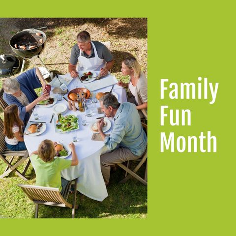 Happy family gathering outdoors celebrating family fun month