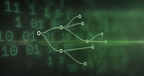 Abstract Binary Code with Floating Connections on Green Background - Download Free Stock Images Pikwizard.com