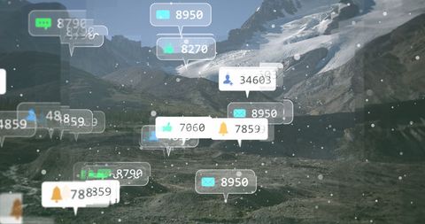 Social Media Icons in Scenic Mountain Landscape Concept