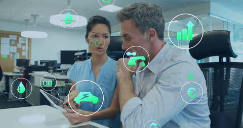 Business Team Discussing Sustainability and Growth Strategy with Digital Interface