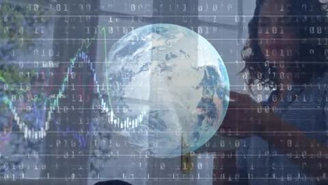 Businesswoman Analyzing Data with Digital Planetary Interface