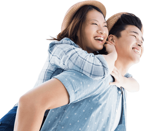 Smiling Young Couple Piggyback Happy Transparent Background