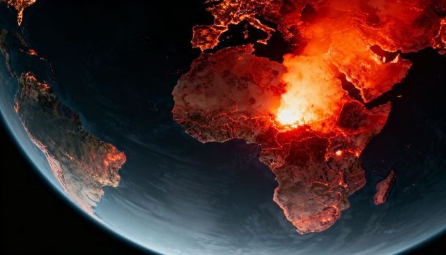 Orbital View Showing Red-Orange Wildfire Hotspots Over Africa and South America