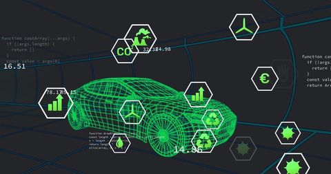 Futuristic Electric Vehicle with Digital Interface in Speed Tunnel