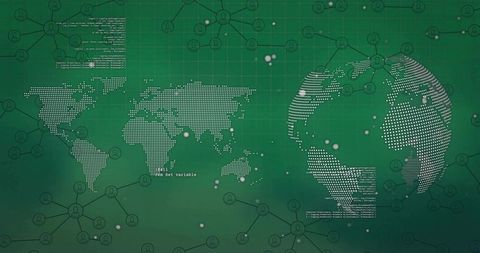 Global Digital Network with World Map and Data Nodes Visualization