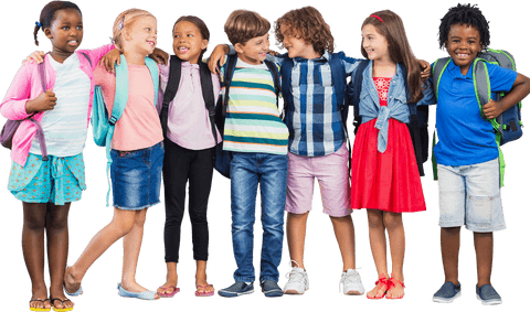 Diverse children standing in a transparent background