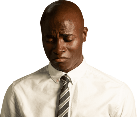 Worried african american businessman portrait on transparent background