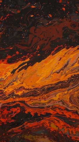 Vertical video swirling orange and red acrylic blending into molten marbled abstract texture